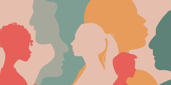 Personen Silhouetten Die Graphik zeigt die Silhouetten mehrerer Köpfe in unterschiedlichen Farben und Größen.