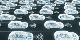 Automatisiertes Fahren Mit Computer und Künstlicher Intelligenz erzeugte Verkehrssituation mit simulierten Autos