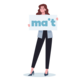 Die Illustration zeigt eine Frau, die ein Schild mit der Aufschrift "mait" hoch hält. 