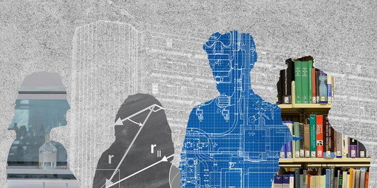 Graphic with silhouettes of some people, different backgrounds of silhouettes