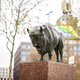 The photo shows a buffalo statue with the Dortmund U in the background.