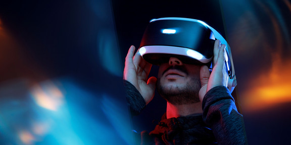Virtual Reality Face wearing virtual reality goggles