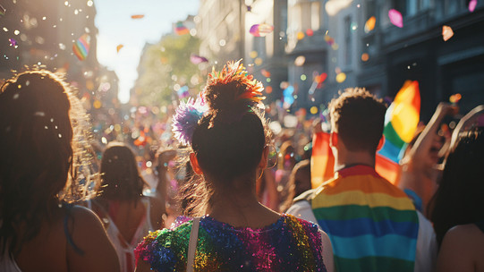 Eine Pride-Parade mit Teilnehmern verschiedener Geschlechtsidentitäten und sexueller Orientierungen, die sich für die Rechte und Gleichstellung von LGBTQ+ einsetzen. 