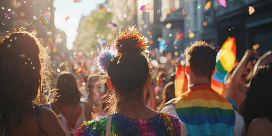 A pride parade with participants of various gender identities and sexual orientations, advocating for LGBTQ+ rights and equality. 