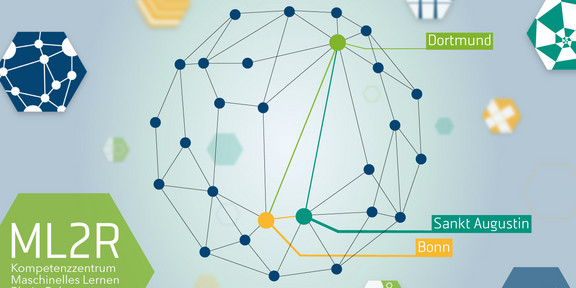 Grafik: Netzwerk aus blauen Punkten, in dem Dortmund, Sankt Augustin und Bonn gekennzeichnet sind