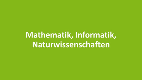 Mathematik, Informatik, Naturwissenschaften Weißer Schriftzug auf grünem Hintergrund: Mathematik, Informatik, Naturwissenschaften