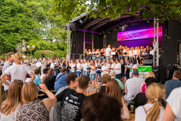 Zuschauerinnen und Zuschauer vor der Bühne beim Sommerfest