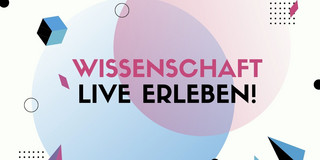 Ein blauer und einer rosa Kreis auf weißem Hintergrund und ein Schriftzug mit dem Text Wissenschaft Live Erleben. 