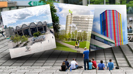 Fotomontage aus Fotos der Gebäude von Uni Duisburg-Essen, Ruhr-Uni Bochum und TU Dortmund.