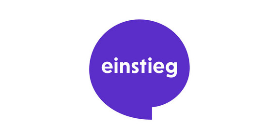 Einstieg Logo: Lila Sprechblase mit weißem Schriftzug "Einstieg"