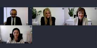 Das Bild zeigt einen Screenshot einer Videokonferenz mit vier Personen.