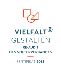 Logo des Zertifikats "Vielfalt gestalten" des Stifterverbands (2018)