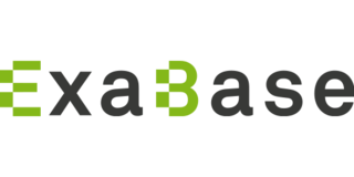 Logo ExaBase: schwarz-grüne Schrift auf weißem Grund