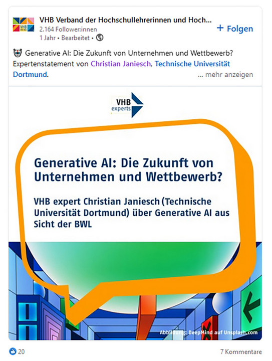 Screenshot eines Beitrags auf LinkedIn über Generative AI