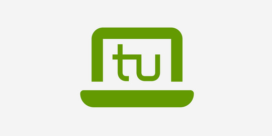 Grünes Symbol eines Laptops mit dem Schriftzug ‚tu‘ auf dem Bildschirm. Das Logo steht für die Technische Universität Dortmund.