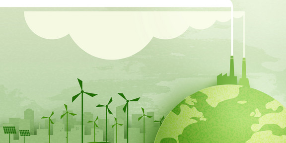 Grafik in Grüntönen zeigt Landschaften mit unterschiedlichen Energiegewinnungen