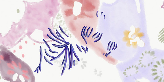 Tradigital Buntes Muster aus verschiedenen Farben und Strichen.