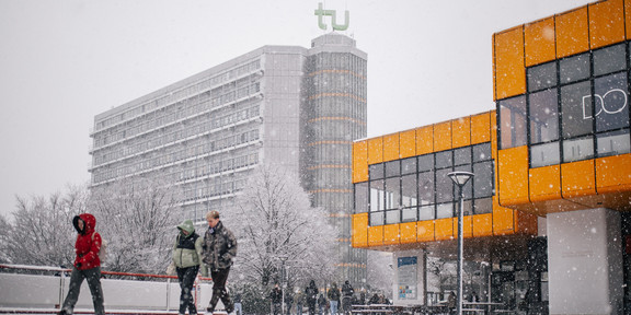 Photo: Math Tower and Main Cafeteria in the snow.