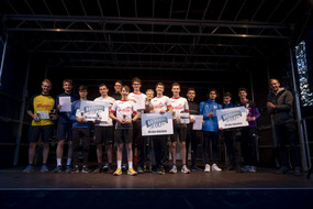 Award ceremony of runners on a stage