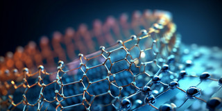 Die künstlerische Darstellung eines Nanomaterials in Blautönen.