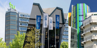 Collage aus drei Bildern von markanten Gebäuden der UA-Ruhr-Universitäten