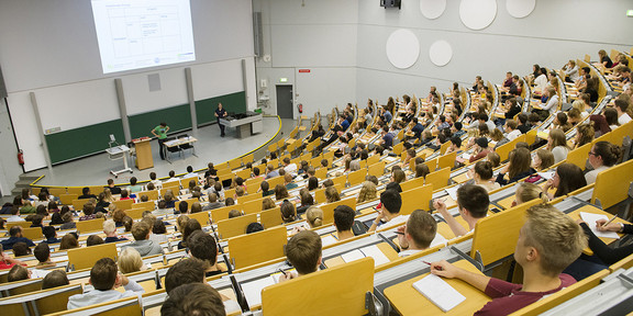 View into a crowded lecture hall