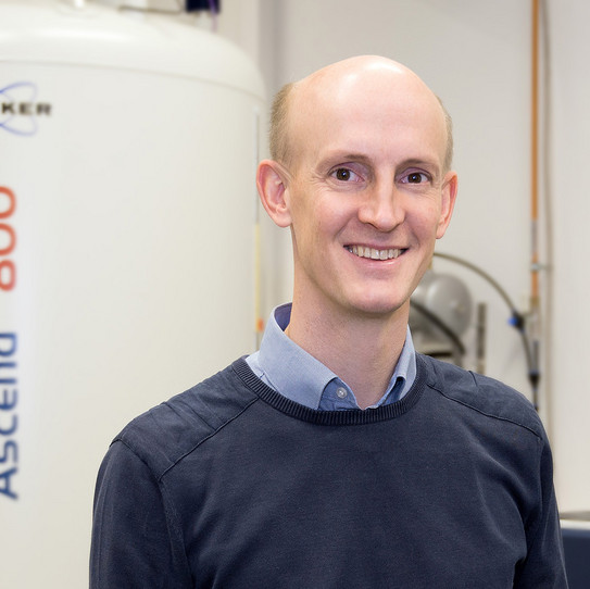 A photo of Prof. Rasmus Linser, a smiling man in a blue sweater.