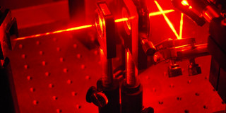 An experimental setup with a red laser beam