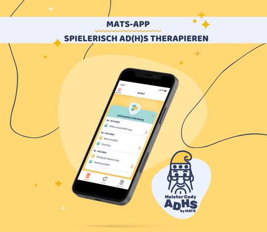 Ein Screenshot der MATS-App, auf dem steht: Spielerisch AD(H)S therapieren