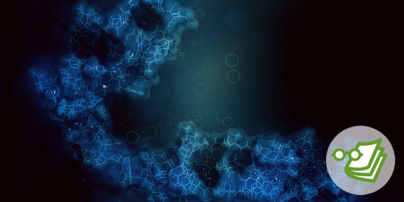 Blue shapes against a dark misty background.