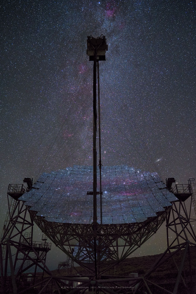 The MAGIC telescope array during observation of the nova outburst.