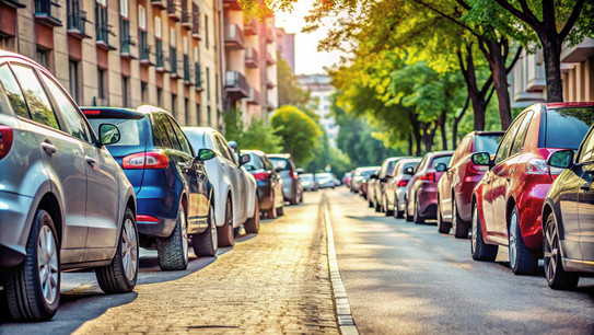 Foto: Autos stehen dicht an dicht entlang einer Straße.