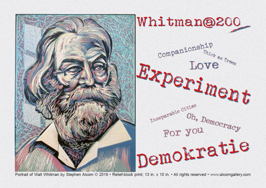 Whitman@200 Flyer mit Infos und einem Bild des Dichters Walt Whitman.