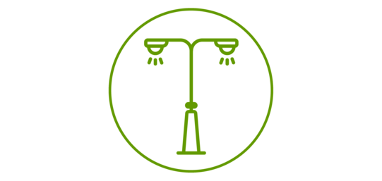 Grünes Icon einer gedimmten Laterne, grün umrandet