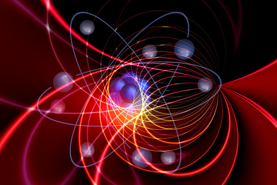 The image shows several crowded blue spheres surrounded by colored lines and other spheres.