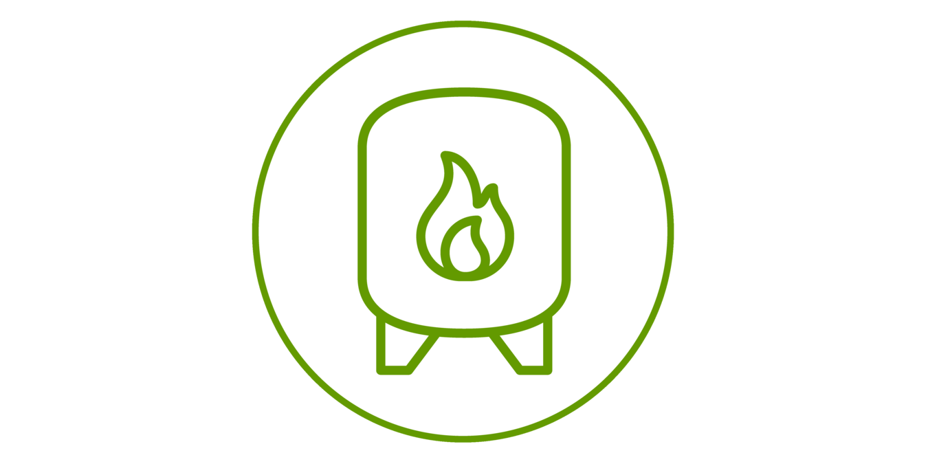Green icon of a gas boiler, green bordered