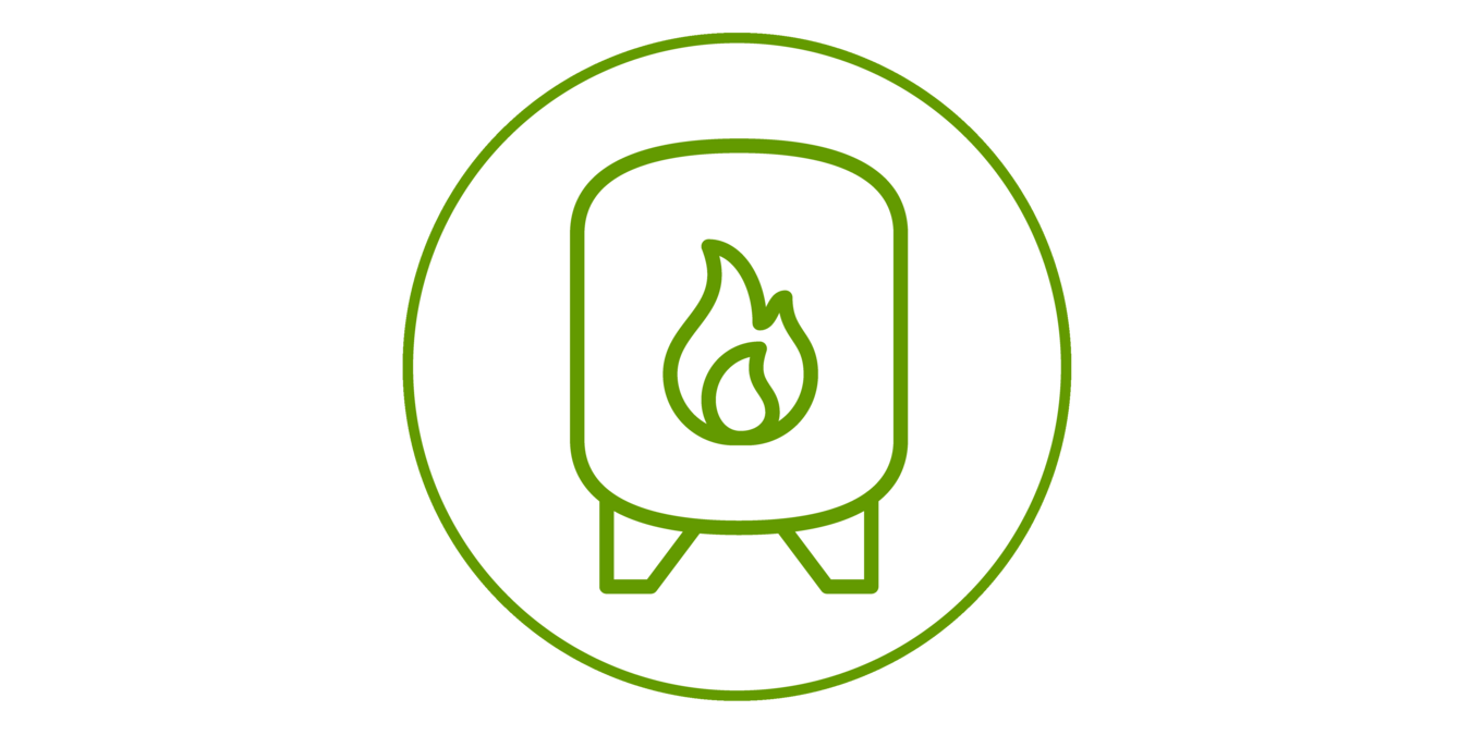 Grünes Icon eines Gasheizkessels, grün umrandet