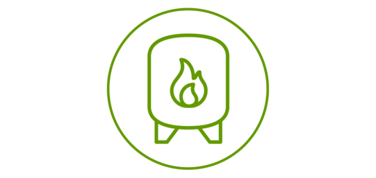 Green icon of a gas boiler, green bordered
