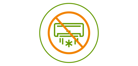 Grünes Icon eines durchgestrichenen Klimageräts, grün umrandet