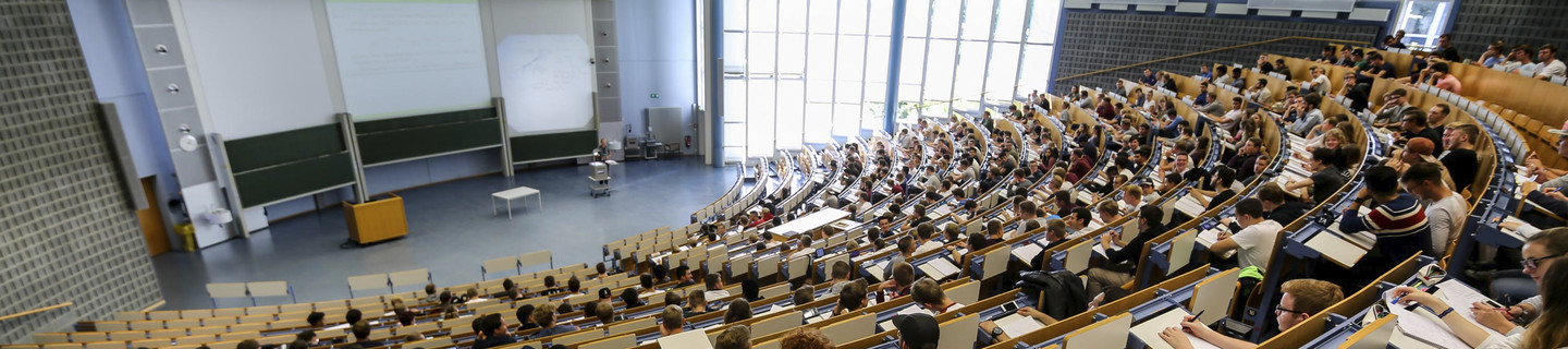 View of the Audimax auditorium full of students