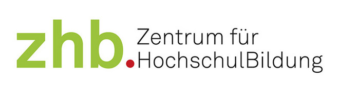 Logo Zentrum für Hochschulbildung: Schwarze Schrift auf weißem Grund, daneben grüne Buchstaben z, h und b.