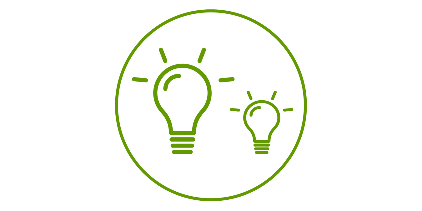 Green icon of two light bulbs, green bordered