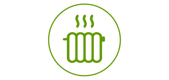 Green icon of a four-person household, green bordered