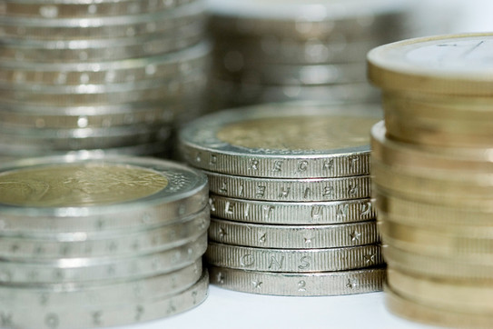 Stacks of 1 and 2 euro coins