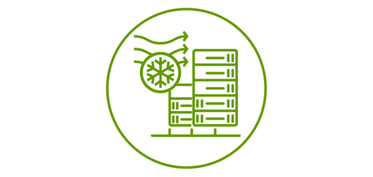 Grünes Icon eines gekühlten Serverraums, grün umrandet