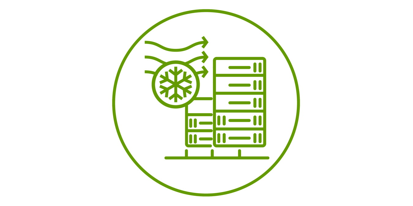 Green icon of a cooled server room, green bordered