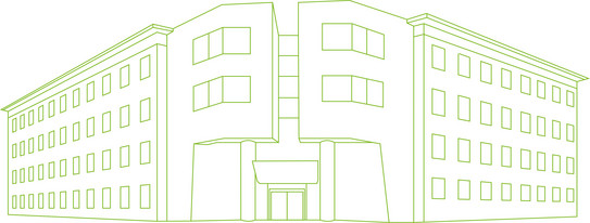Drawing of the old mechanical engineering building Drawing of the old mechanical engineering building in green on white background