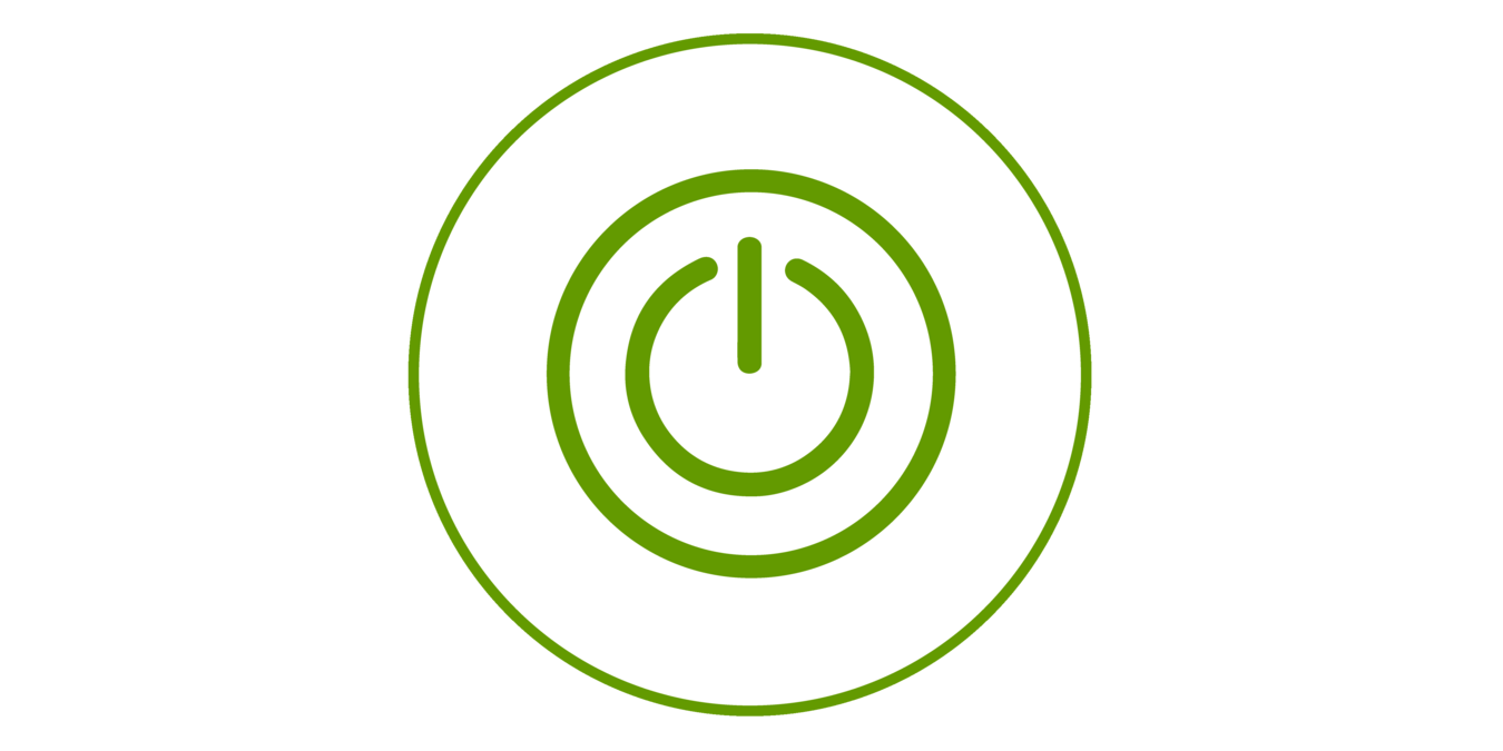 Green icon of an on/off button, green bordered