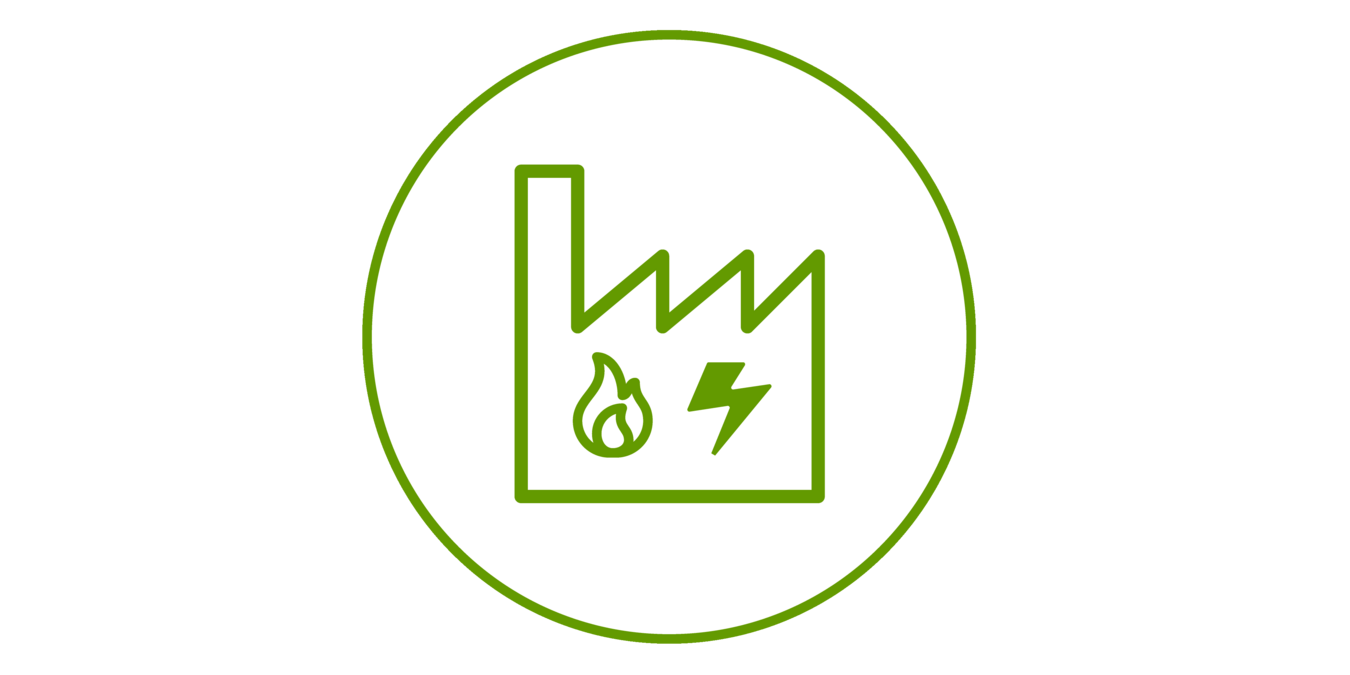 Green icon of a block heat and power plant, green bordered