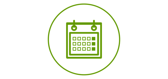 Green bordered icon of a calendar page